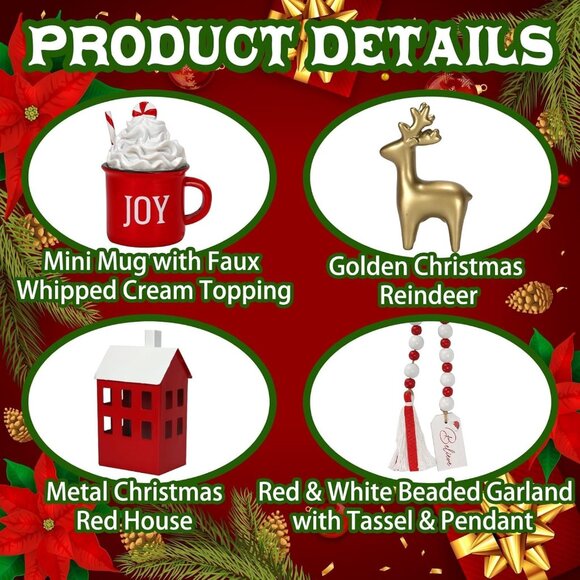 Christmas Decorations 8 PCS Tiered Tray Decor Set, Cute Tabletop Christmas Decor - Picture 5 of 7